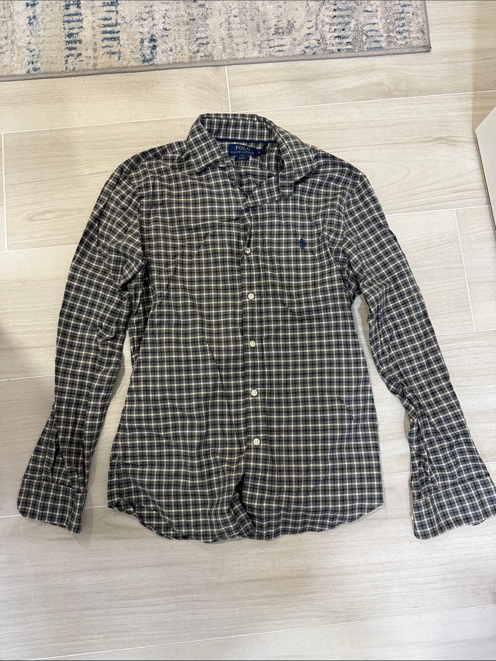 Polo by Ralph Lauren Men's Black, Grey, Navy & White Plaid Button-Down Shirt